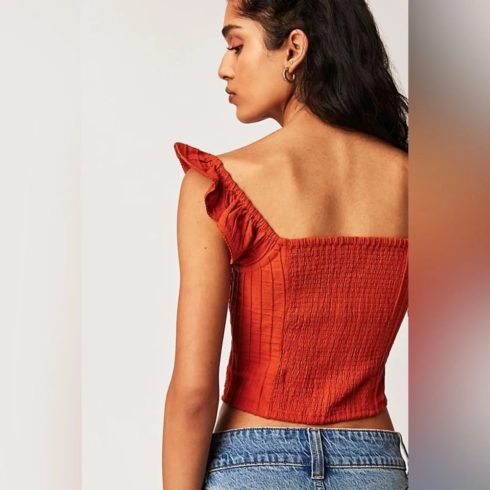 Free People Riviera Lace Inset Tank Top in Burnt Sienna Orange size X-Small - Picture 5 of 10